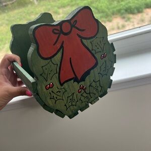 vintage christmas wooden Card Holder Hand Painted